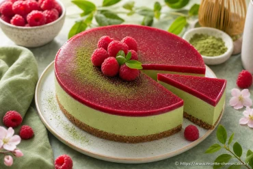 Cheesecake matcha framboise sans cuisson : recette originale et facile à réaliser