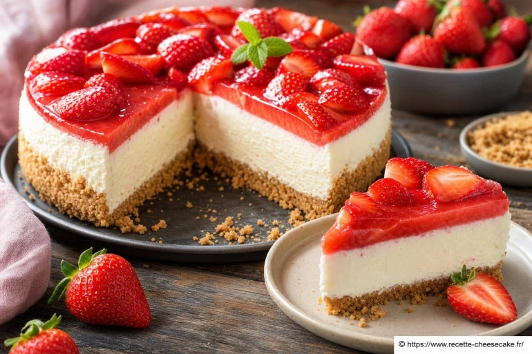 Une base biscuitée qui croque et un cœur qui fond : ce cheesecake aux fraises rend le dessert inoubliable !