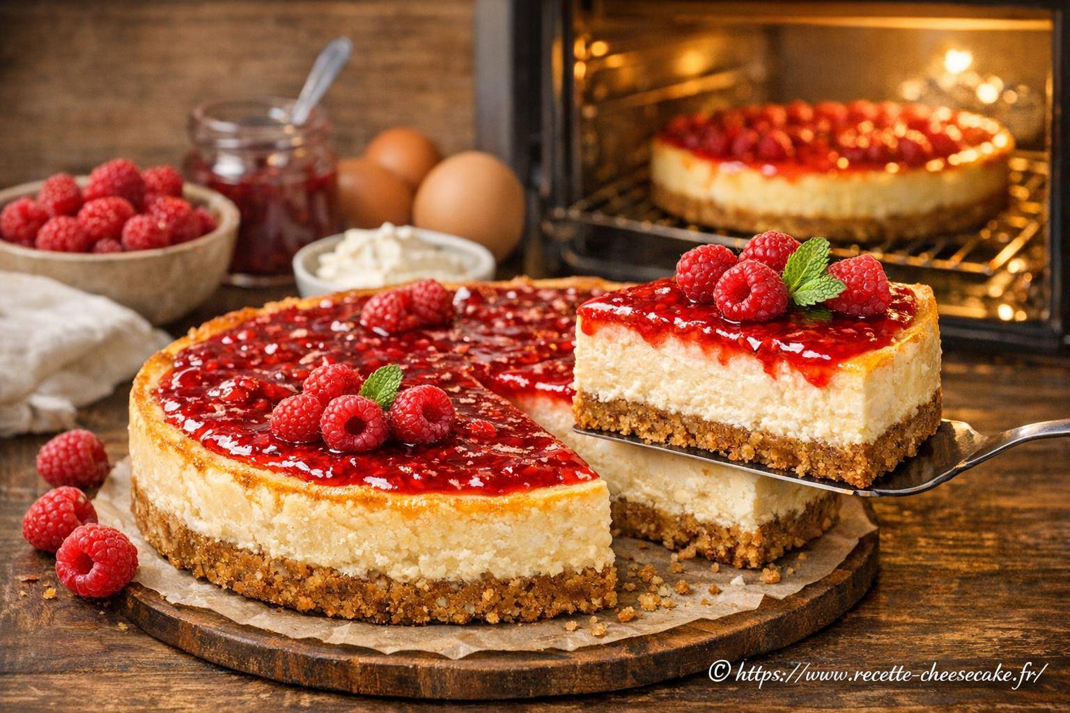Cheesecake à la framboise : recette cuite au four facile et gourmande